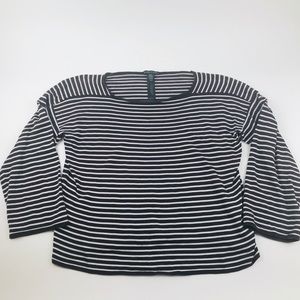 Eileen Fisher M 3/4 sleeve wine/white striped Top